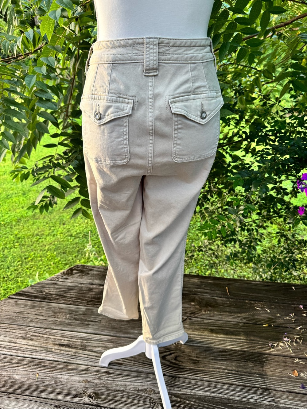 Torrid Size 16 Beige Crop Pants Stretch Cotton Mid Rise Utility Pocket Casual - Picture 7 of 13